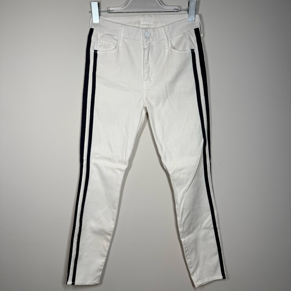 Mother White Skinny Jeans w Black Side Stripe Size 26